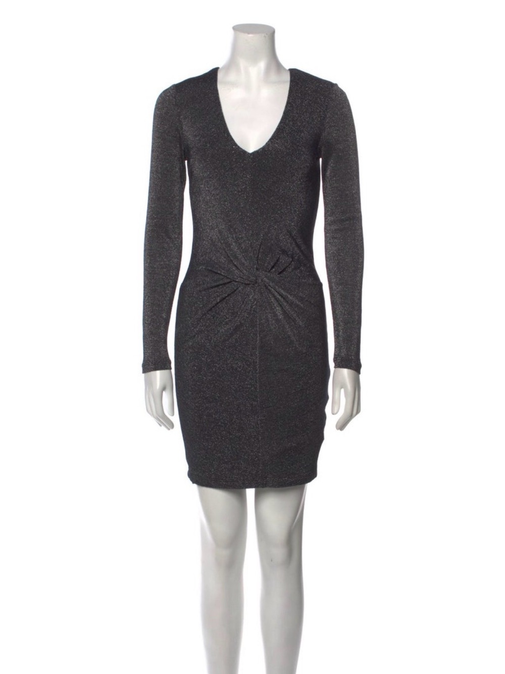 Ted Baker Metallic Twist-Front Long Sleeve Sheath Dress - Black/Silver Lurex